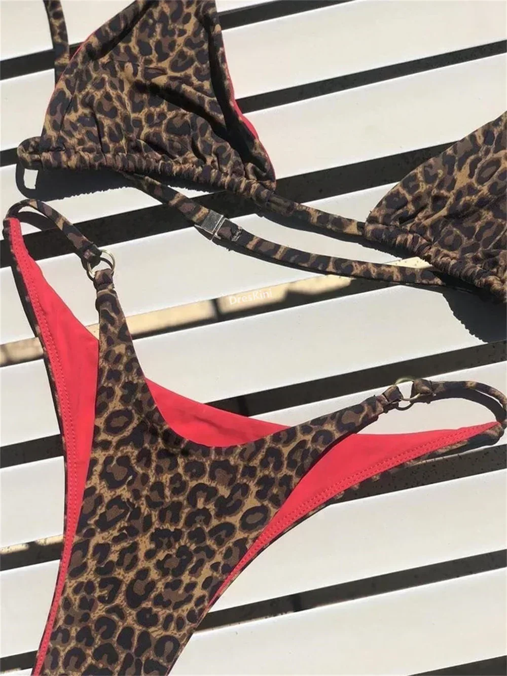 Maillot de bain deux pièces imprimé léopard, sexy, string, bikini, crochet au dos, push-up, triangle, tanga, brésilien, pour la plage
