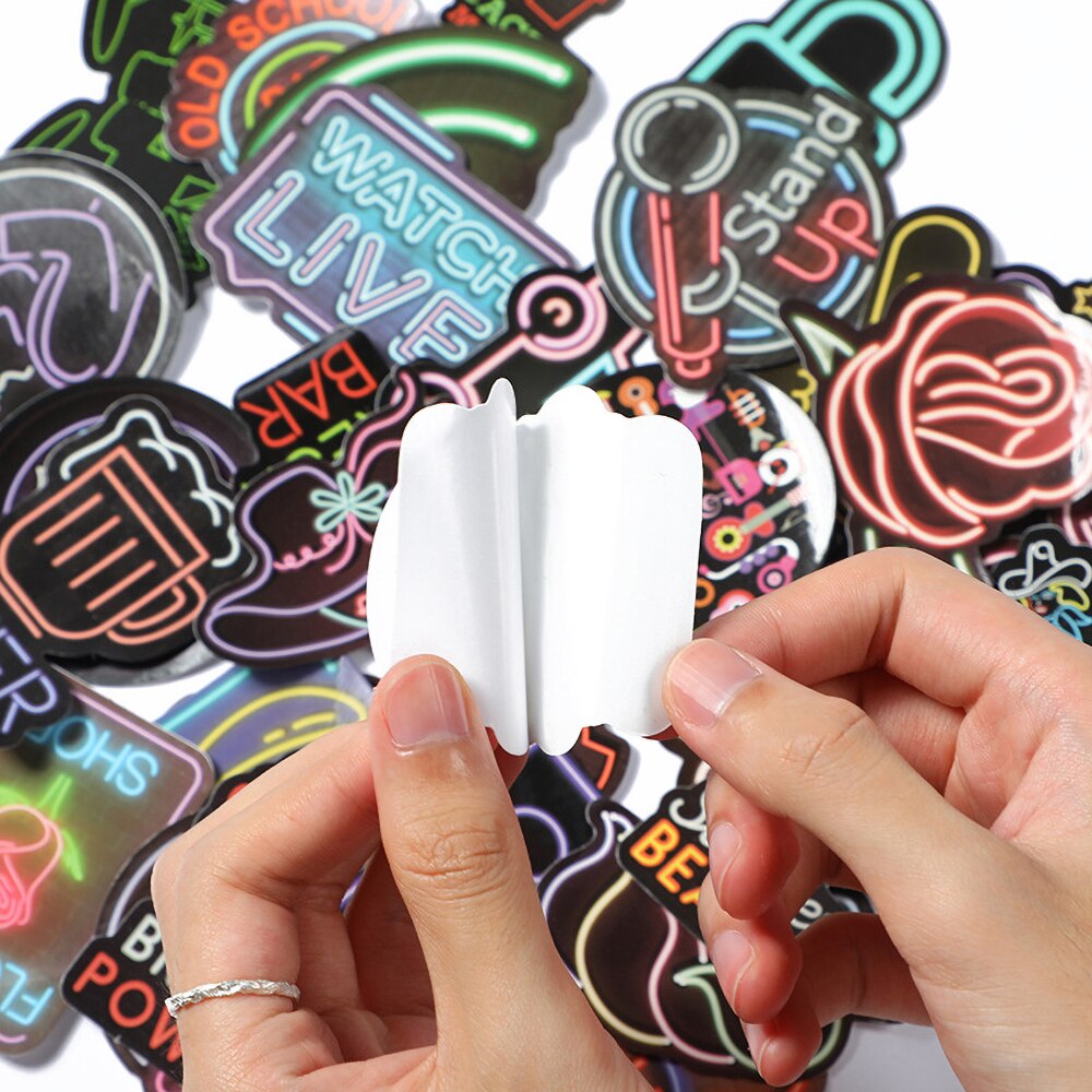 50ชิ้นสติกเกอร์ติดรถจักรยานลายกราฟิตี้กันน้ำลายการ์ตูนแล็ปท็อปรถยนต์รถจักรยานยนต์กระเป๋าสัมภาระสติกเกอร์แสงนีออน