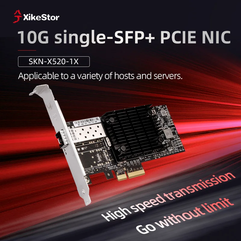 XikeStor Single 10G SFP+ Network Card with X520-DA1 Chip PCI-E X8 Fiber Optics NIC Server Adapter