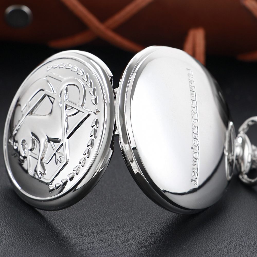 Reloj de bolsillo de cuarzo con tema de alquimia de plata lisa con cadena para hombres y mujeres, colgante Retro Steampunk, collar, reloj Cf1217