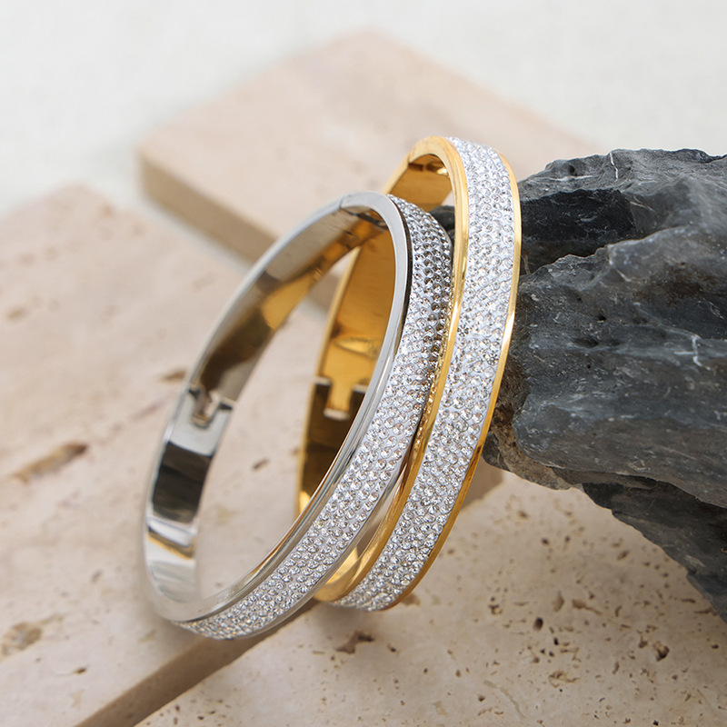 Gelang zirkon mewah baja tahan karat, gelang zirkon bertatahkan Vintage untuk wanita, perhiasan estetika mode anak perempuan