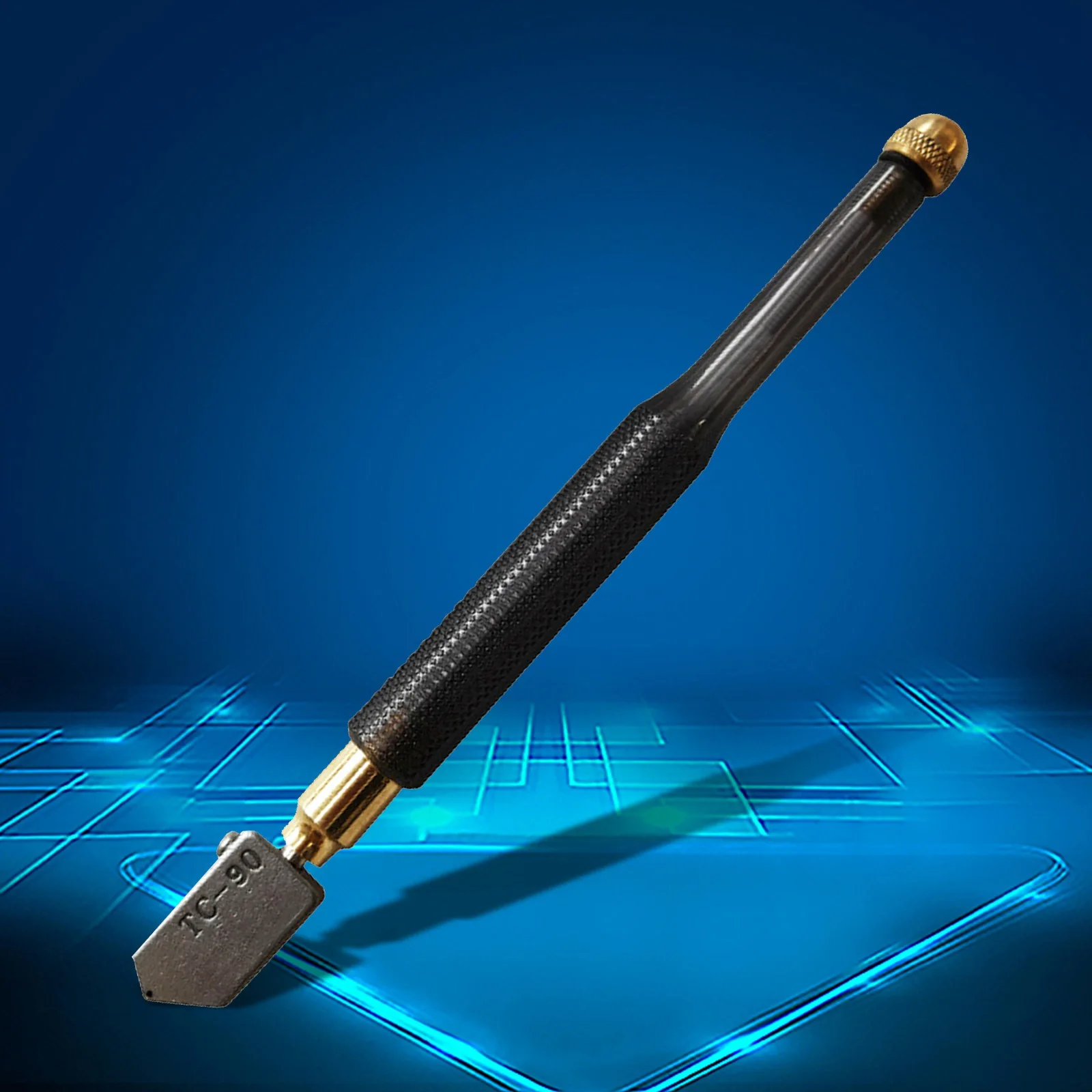 TC-90 เครื่องตัดกระจกหัวตัดเพชรใบมีดเหล็กตัดตรง Self-oiling 2-8 มม.Anti-Skid Handle สําหรับคู่มือเครื่องมือตัด