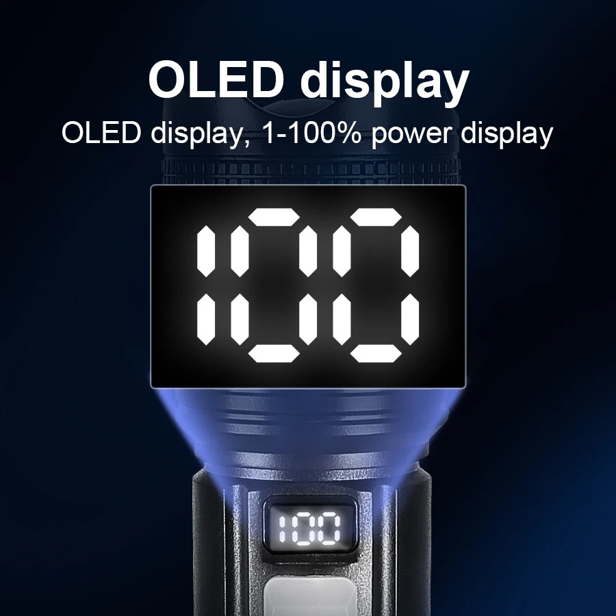 2000000LM Ultra-High Power Flashlight Digital Electronic Display Waterproof Torch Zoom Hand Light Outdoor Camping Lantern