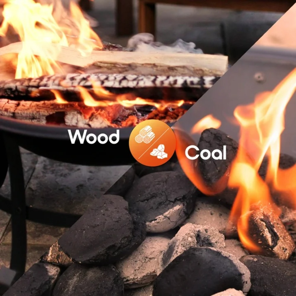 19" Wood-burning Fire Pit with Wire Mesh and Cover for Backyard and Camping