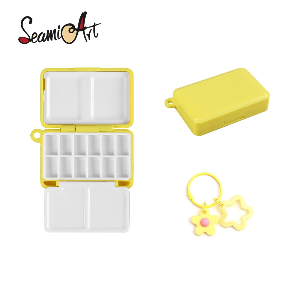 SeamiArt 1pc 12 Grids Mini Travel Plastic Painting Box with Key ring Portable Watercolor Palette SS25 Spring Summer Color