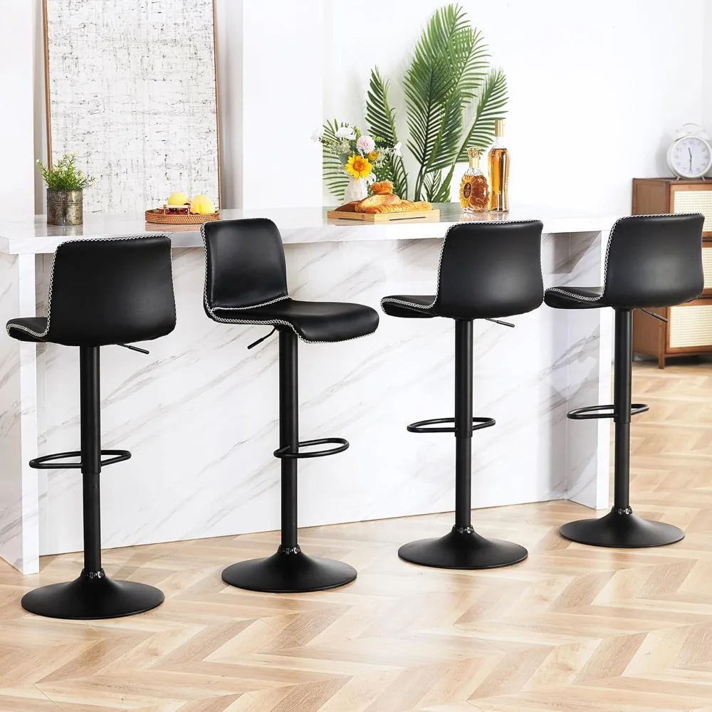 Swivel Bar Stools Set of 4, Counter Height Bar Stools with Back, Adjustable Bar Stools 24" to 32", Black Faux Leather Chairs