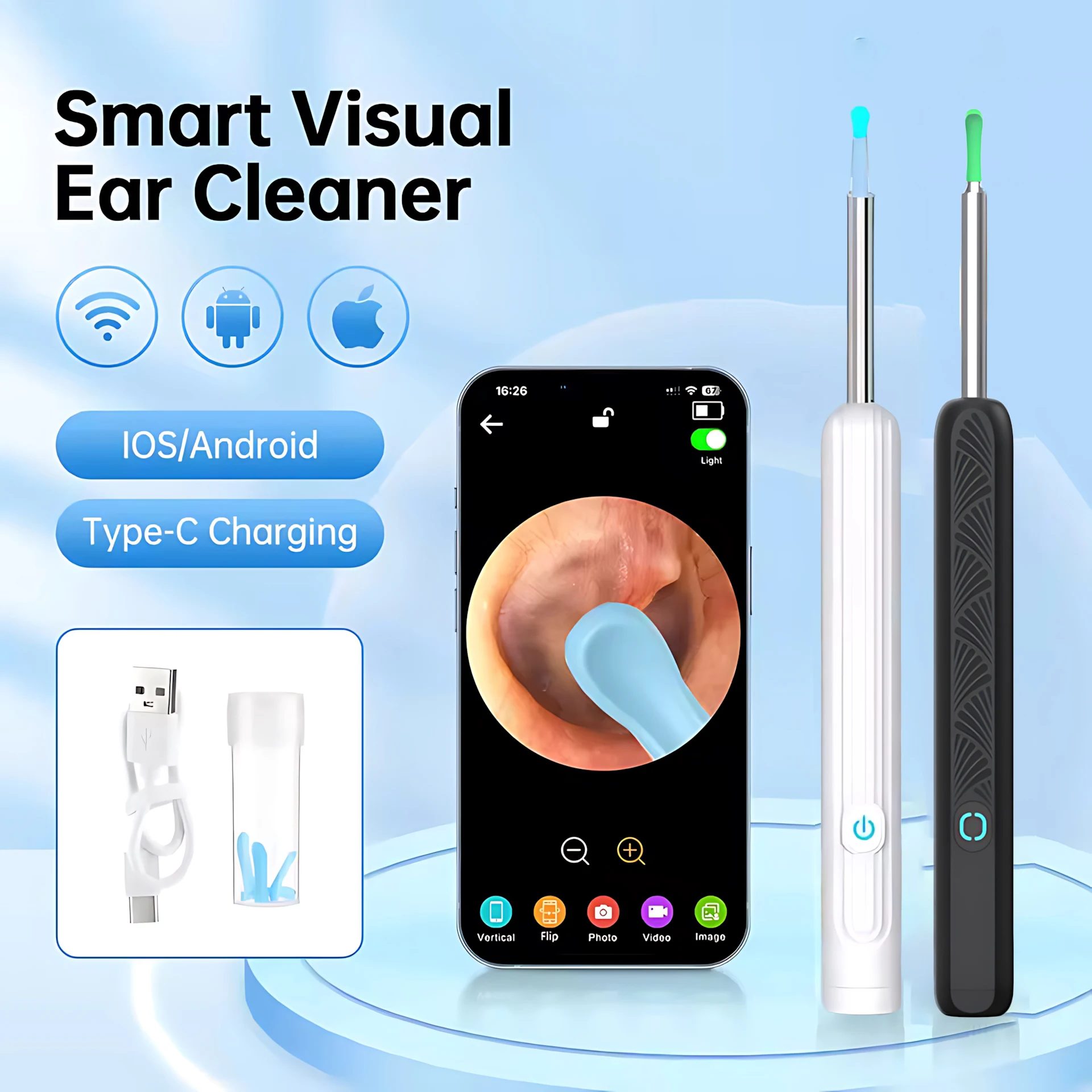 Universal WIFI Visual Ear Cleaner Otoscope Camera With 6 LED Lights Mini Ear Wax Removal Tool With Camera Take Video HD Earpick