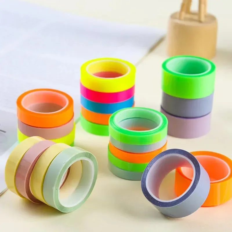 5Rolls Transparent Fluorescent Index Tabs Tape Morandi Book Annotation Sticky Notes 5m Reading Marking Tape School Supplies
