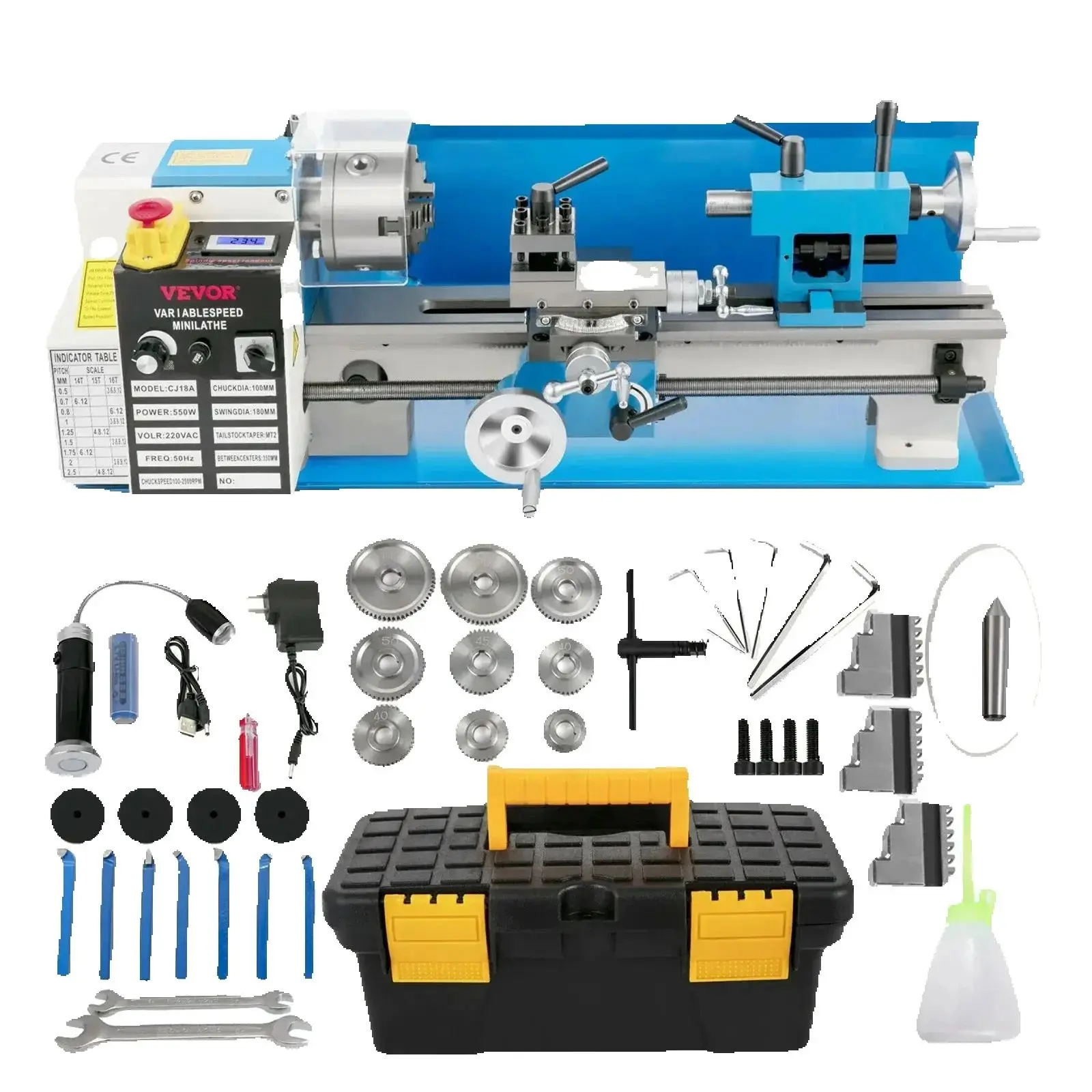 SucceBuy Mini Metal Lathe Machine 7"x14" 550W 180x350mm Variable Speed + 3 Jaw Chuck for Metalworking Turning Drilling Threading