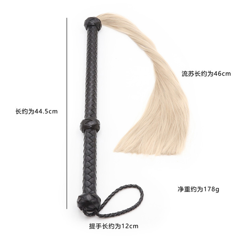 44.5cm 블랙 가죽 짠 롱 핸들 실버 스레드 Tassels 말 채찍 승마 작물 Flogger 패들 슬래퍼 말 훈련