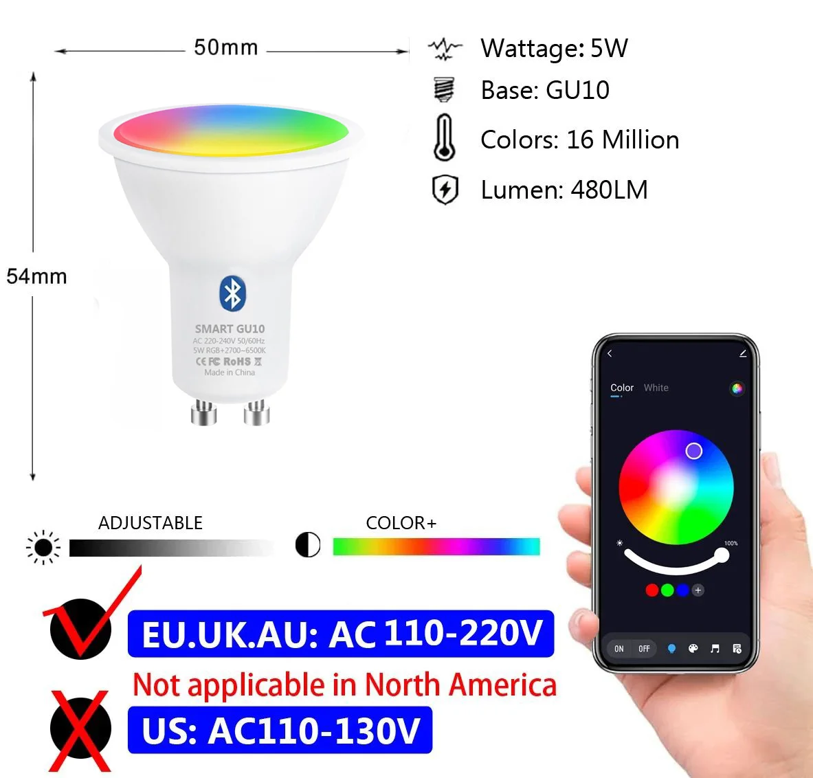 Tuya GU10 Lampadina intelligente dimmerabile Lampade a LED WiFi o Bluetooth Lampadina per faretti di controllo app Smart Life Funziona con Alexa Google