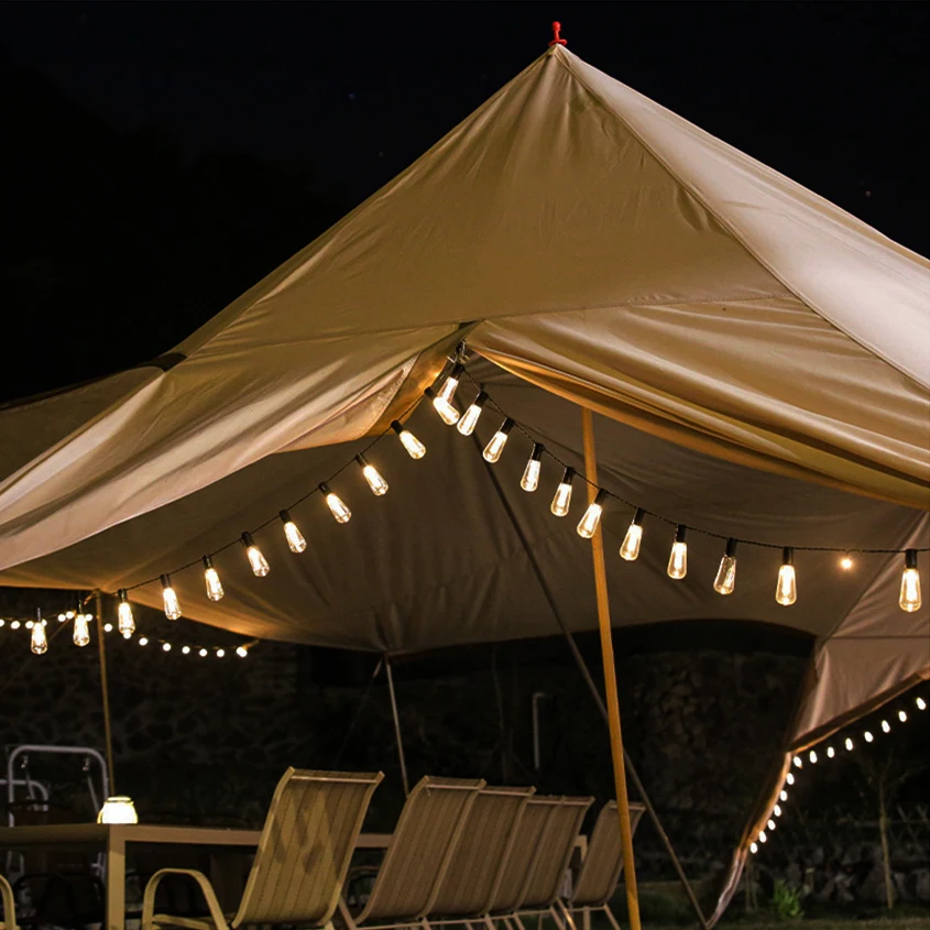 LED พลังงานแสงอาทิตย์ String Light กลางแจ้ง IP65 กันน้ําตกแต่งคริสต์มาส 10-30 หลอดไฟ Retro Camping Garland Garden Party โคมไฟนางฟ้า