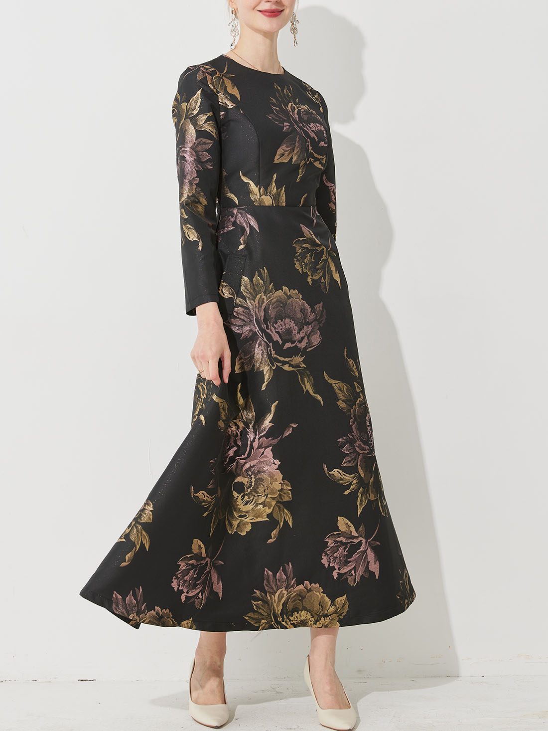 Luxe Vrouwen Lange Maxi Jacquard Jurk Lente Herfst Boho Bloemen Mode Kleding Dames Feest Avond Baljurk
