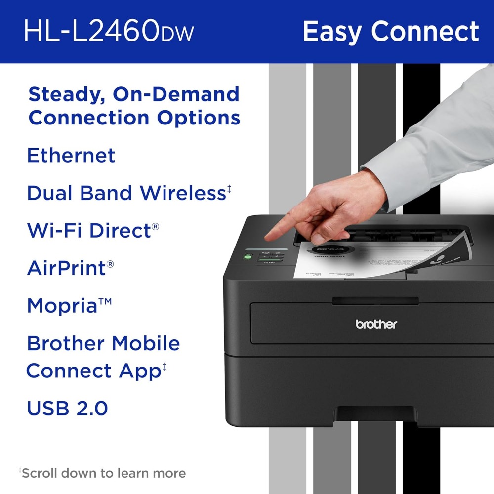 HL-L2460DW Wireless Compact Monochrome Laser Printer with Duplex, Mobile Printing