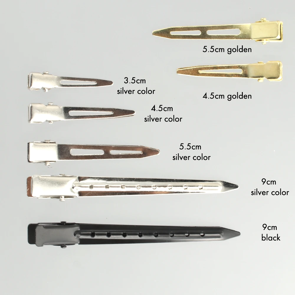 10 Uds. Clips de pico de pato negros, Clip de pelo de cocodrilo de una sola punta dorada, Clips de sección de pico de pato, pinzas de cocodrilo de Metal para estilizar el cabello
