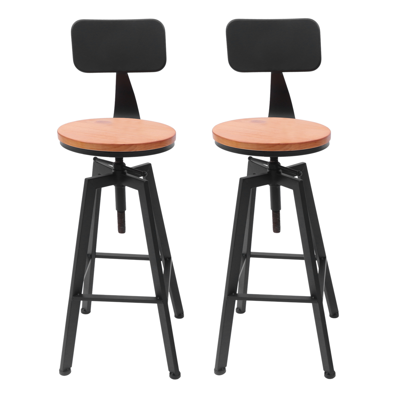 2* Barhocker, höhenverstellbar, starke Struktur, freistehend, hochwertiges Material, Holz und Eisen, bequemer Sitz, Schwarz