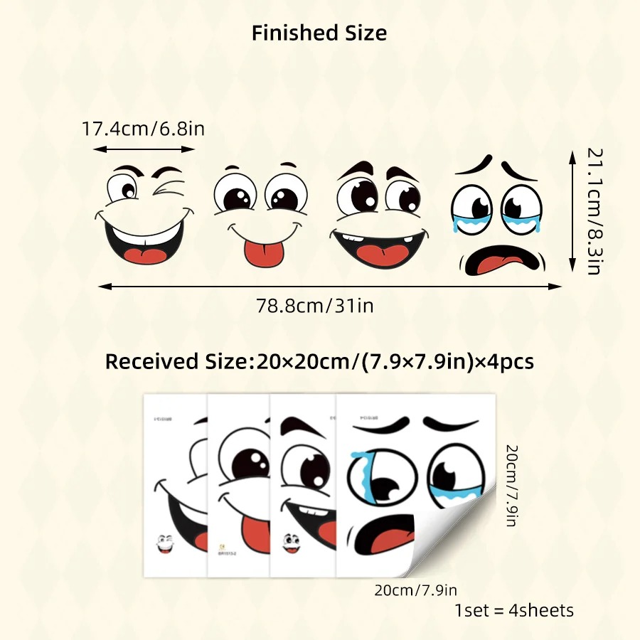 1 Set Cartoon Face Stickers,Self-Adhesive, Plastic Surface Compatible,Home Decoration Suitable for Trash Can, oilet Decor