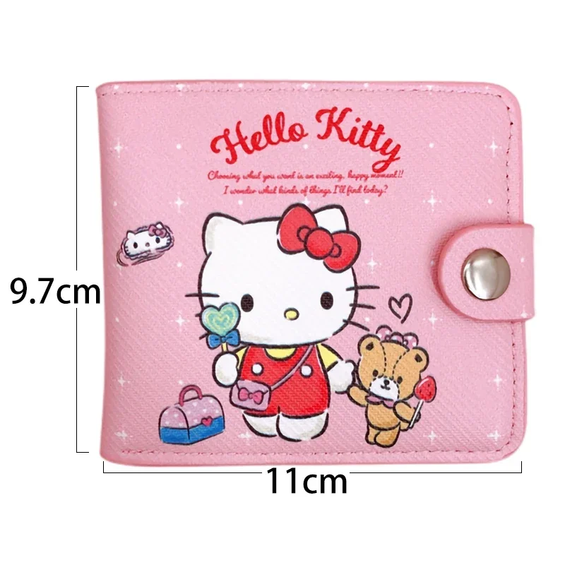 Cartera pequeña de Hello Kitty para mujer, bolso rosa, monedero Kawaii con botones, monedero plegable, Kuromi Cinnamoroll