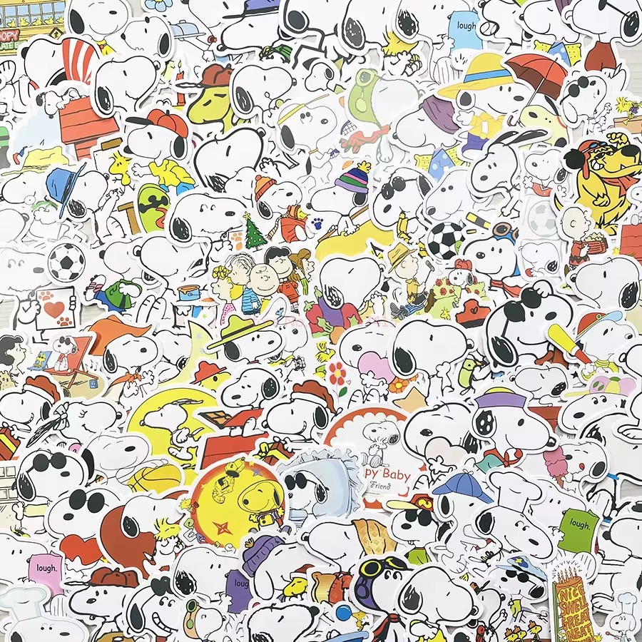 100/200pcs อะนิเมะ Snoopy เครื่องเขียนสติกเกอร์น่ารักการ์ตูนเครื่องเขียนนักเรียนโน้ตบุ๊ค DIY ตกแต่ง Expression Graffiti สติกเกอร์