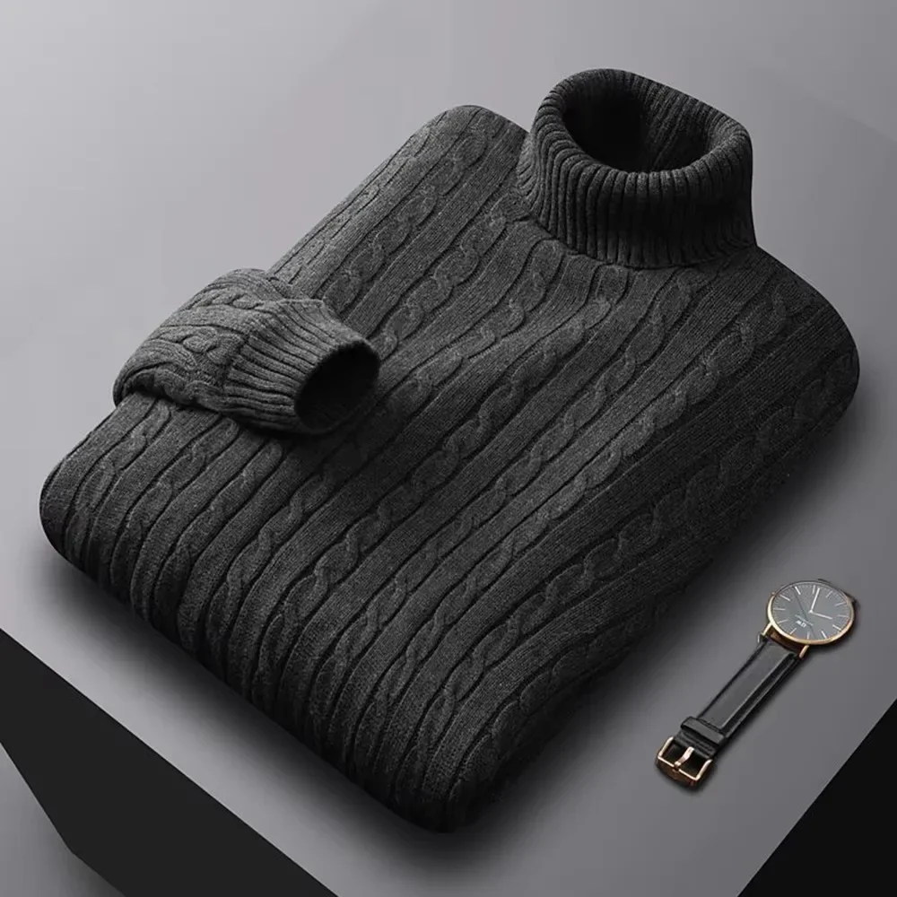 Herbst neue Herren Roll kragen pullover Jacquard Pullover einfarbig gestrickt Pullover lässige Wärme hohe elastische vielseitige männliche Sweat wear