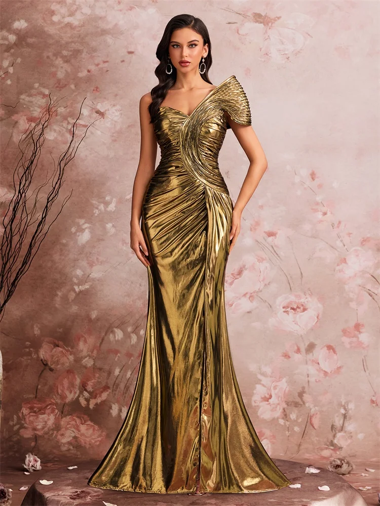 Lucyinlove luxo ombro inclinado maxi vestidos de noite cintura-cinch sereia festa de casamento noite elegante longo cocktail baile de formatura