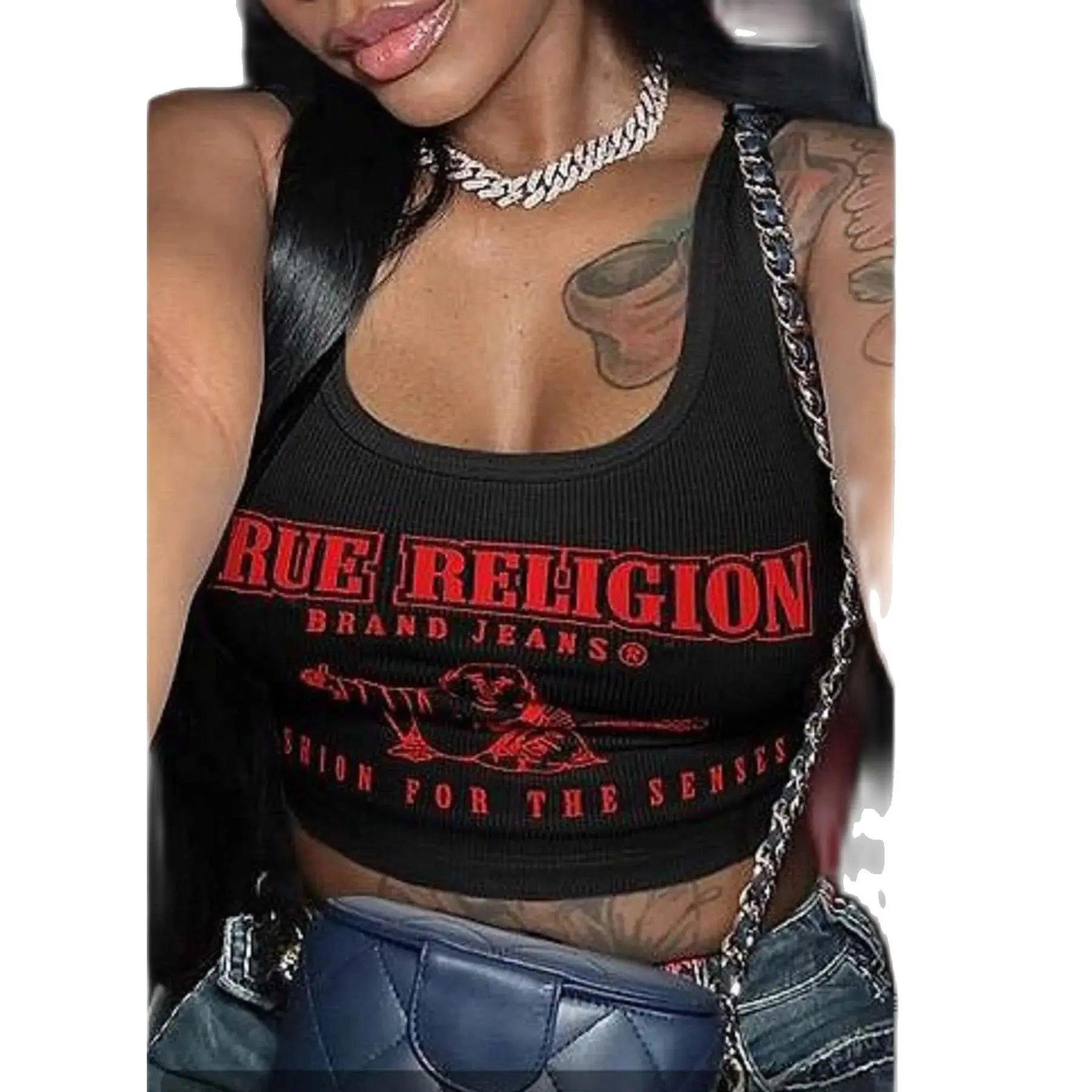セクシーなグラフィック Tシャツファッショントッププリントスウェットストリート 2024 夏服女性 Y2K クロップドタンクトップ Tシャツ