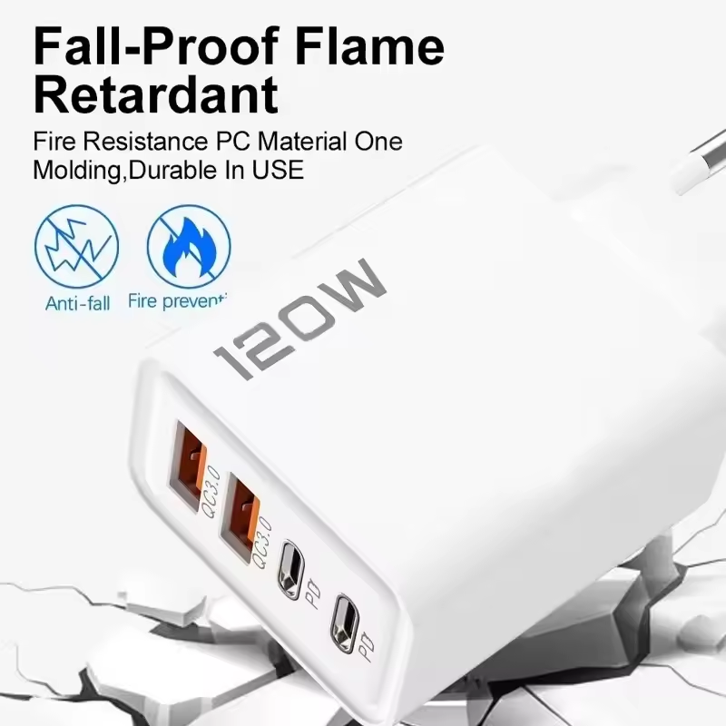 Xiaomi 120W 4 Port USB Type C Charger Fast Charging Data Cable USB Phone Charger Adapter For Samsung iPhone Huawei Wall Charger