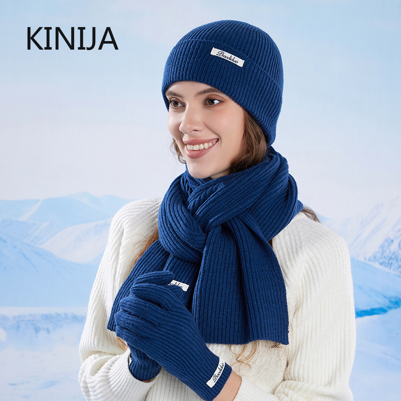 Gorro tejido de invierno para mujer, conjunto de guantes y bufanda, color Burdeos, cómodo, suave, informal, cálido, conjunto de gorro para montar al aire libre a prueba de viento, 3 uds.