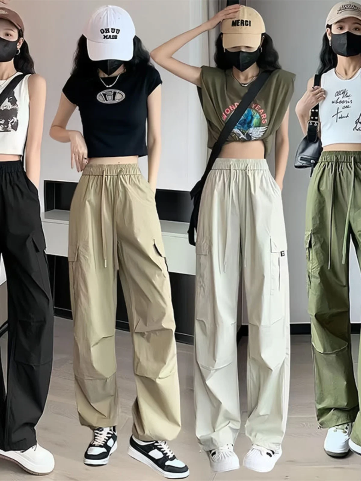 Calças Casuais Largas de Trabalho Estilo Retrô Americano para Mulheres, Versáteis, de Verão, com Corte Reto e Cintura Alta
