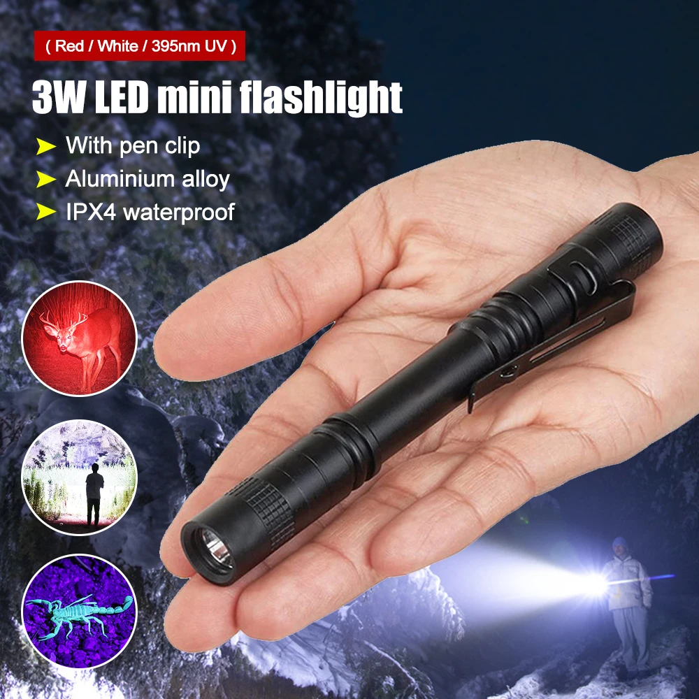 395nm mini lanterna uv luz preta vermelha/branca/uv lanterna portátil ultravioleta detector portátil tocha luz pet