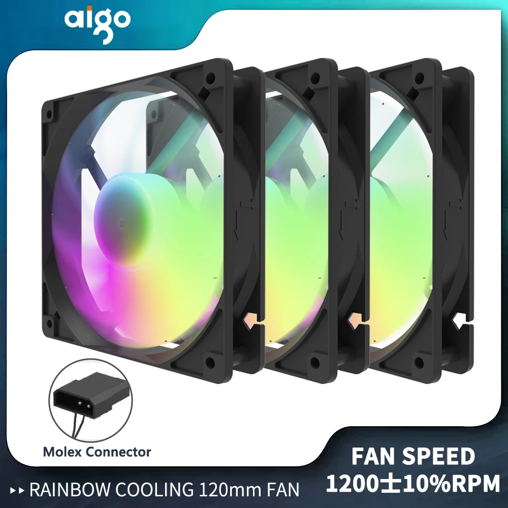 Aigo PC-Gehäuselüfter Ventiladores 120 mm Molex 4-polige Schnittstelle CPU-Wasserkühler Gabinete Gamer RGB Rainbow Cooling Kit Fans Ventilador