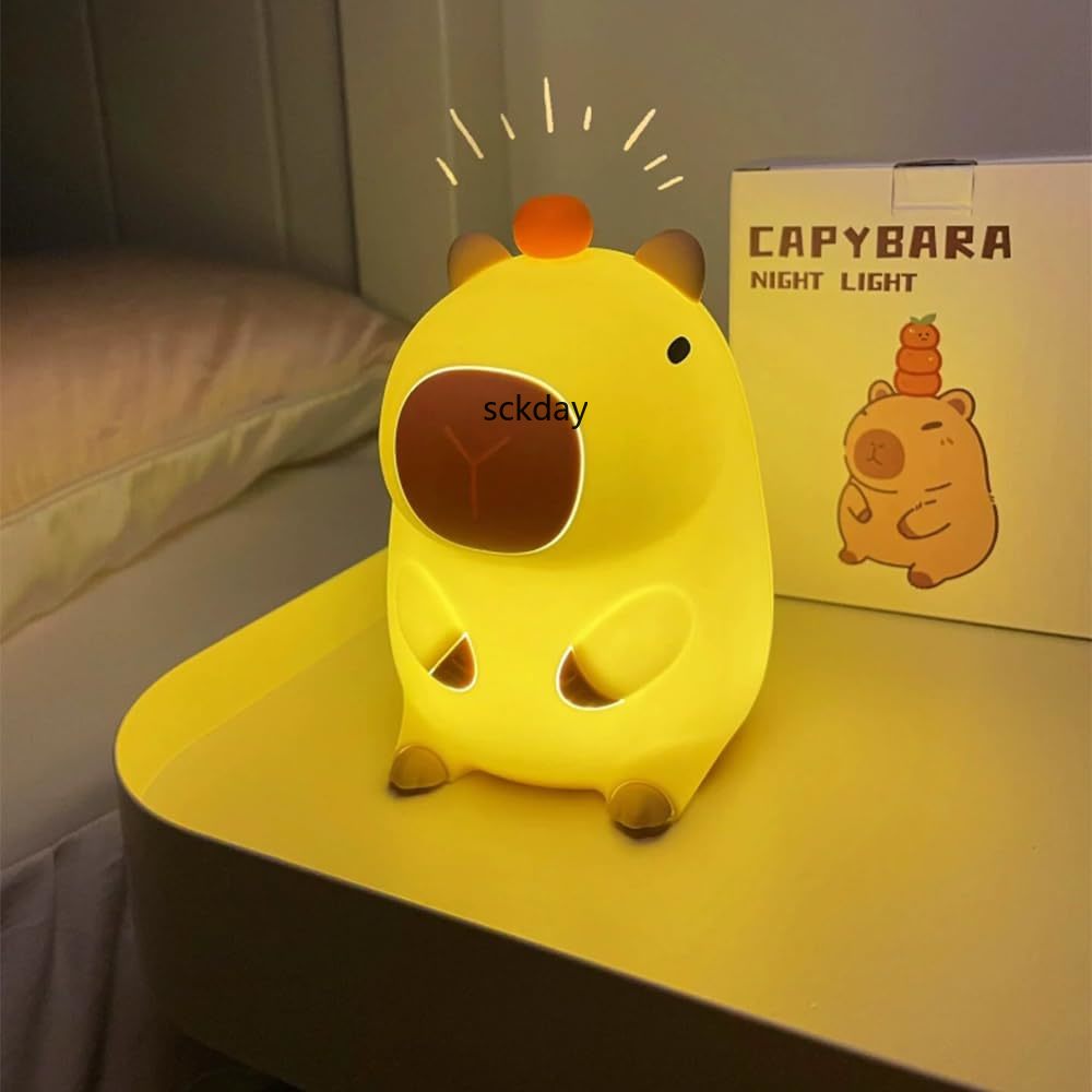 Adorkable Silicone LED Capybara Night Light Animal Lamp Touch Sensor Nightlight Children Kid Bedside Bedroom Decor Birthday Gift