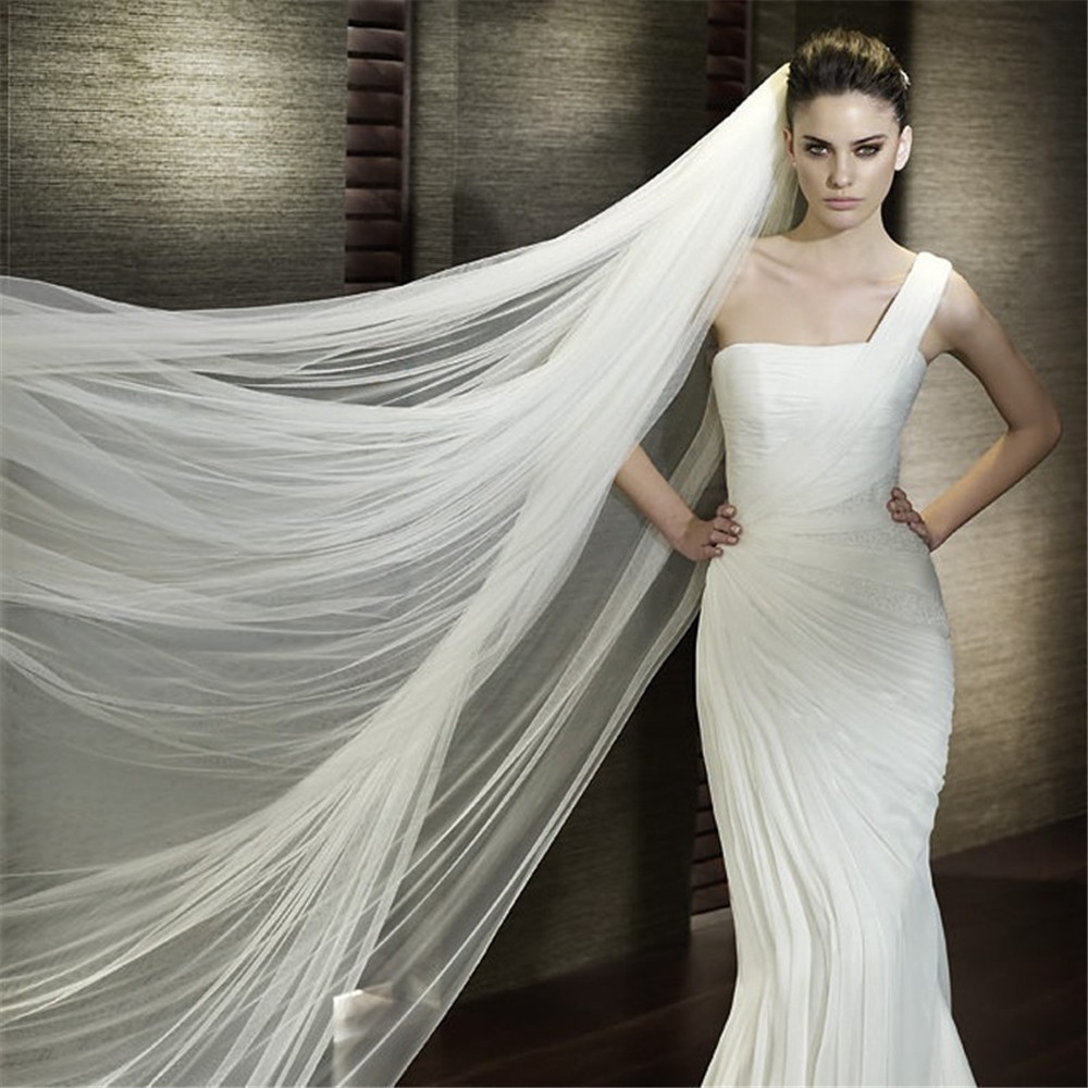 Véu de casamento branco marfim 2/3/5 m com pente, chapéu de noiva, tule macio, acessórios de noiva
