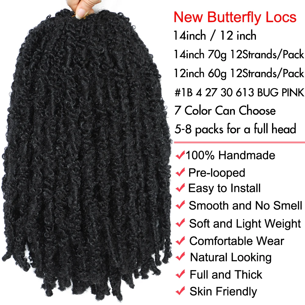 14 12 Zoll Butterfly Faux Locs Häkelhaarzöpfe Vorgeschlungene Distressed Goddess Butterfly Soft Locs Häkelzöpfe Cheveux Lok