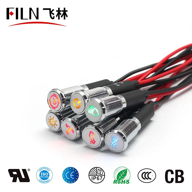 FILN 8 ミリメートル黒ハウジング Led 赤黄白青緑 12 ボルトインジケータライトと 20 センチメートルケーブル