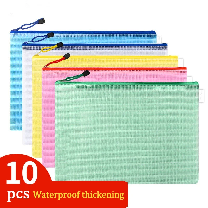Mesh Zipper 10pcs A4 A5 A6 Pouch Document Bag Waterproof Zip File Folders School Office Supplies Pencil Case Storage Student Bag
