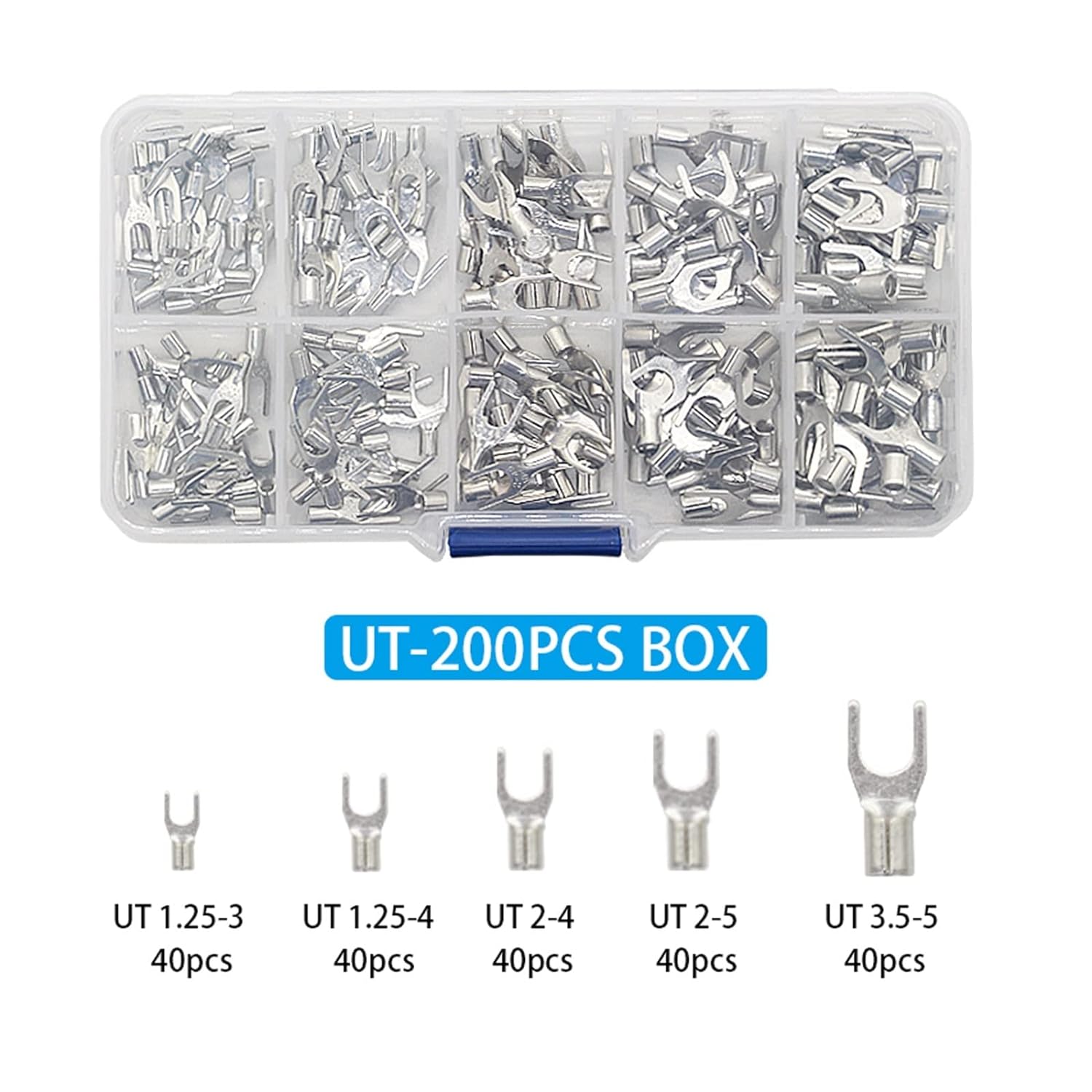 Brass Terminals Assortment Kit, Cable Wire Connector, Crimp Spade, Non-Insulated Ring Fork, U-Type, 10 in 1, 200 Pcs, 320Pcs