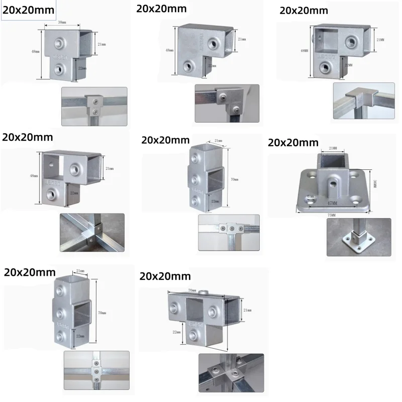 20X20mm Square Pipe Connector Buckle Elbow Pipe Plug Fixed Buckle Flange Seat Square Steel Square pipe fitting joint