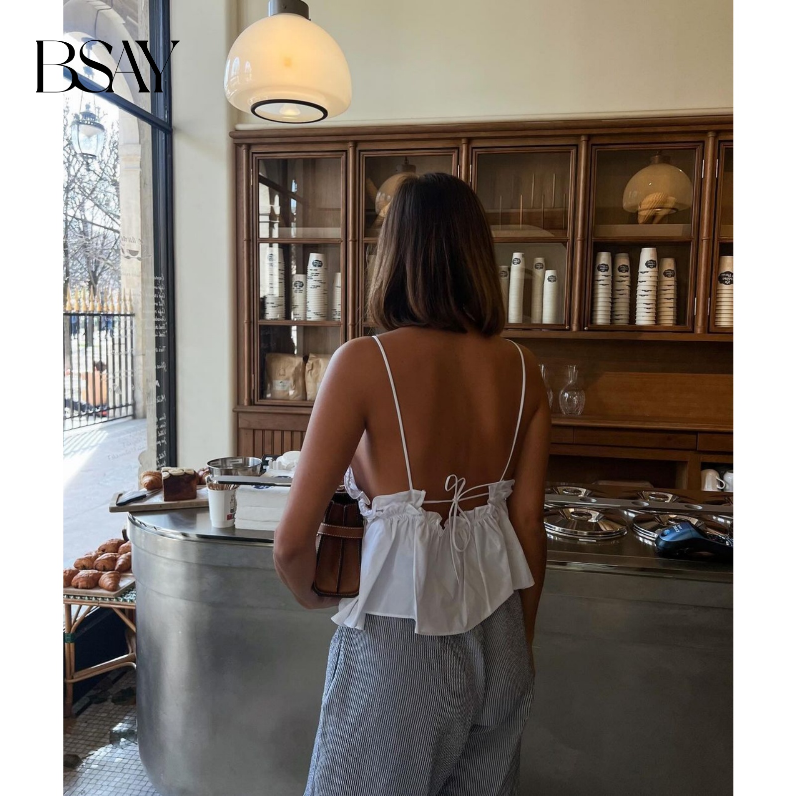 BSAY Frauen Mode Sommer Neue Ärmellose Bogen Popeline Top Bluse Straße Kleidung Weste Tank Chic Damen Crop Tops Mujer