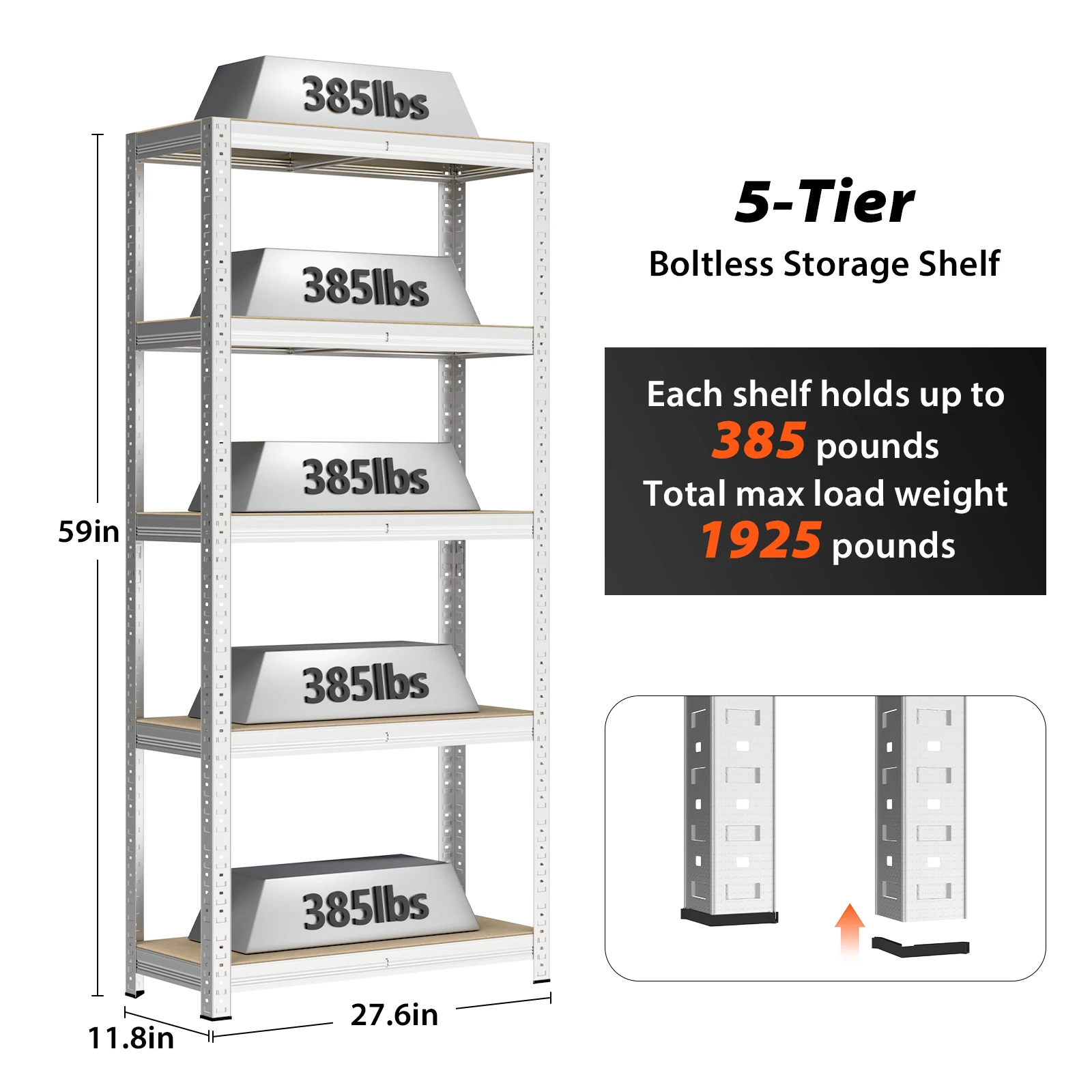DayPlus Shelving Unit for Garage Shed Storage, 5 Tier Shelf Unit, Boltless Racking Adjustable Shelf Rack Unit Free Standing Work