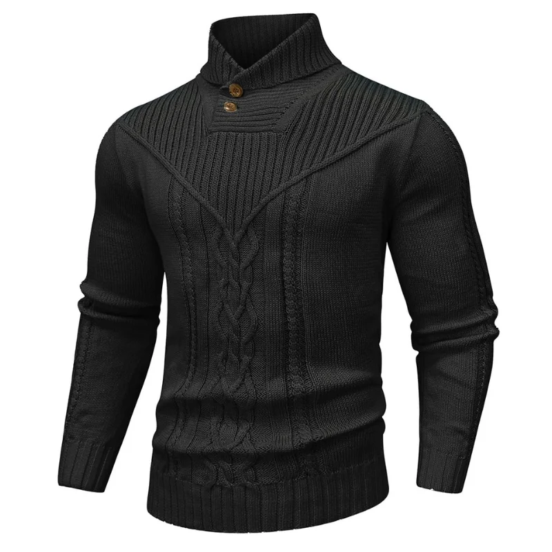 Männer Pullover Winter Schal Kragen Pullover Pullover Casual Zopfmuster Knopf Pullover Woolen Einfarbig Fleece Tops UNS Größe