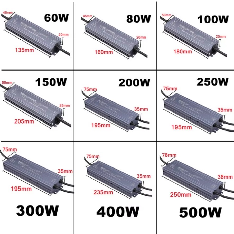 Alimentatore impermeabile IP67 IP68 Trasformatore di illuminazione AC220V a DC 12V 24V Driver LED 100W 200W 300W 400W 500W Adattatore esterno