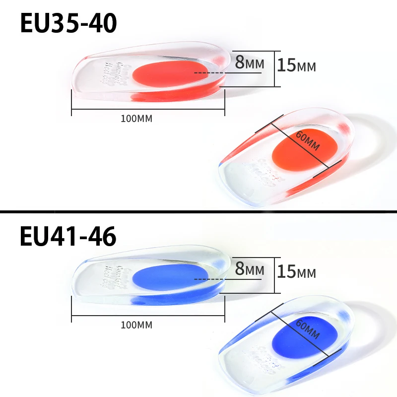 1 par de palmilhas de gel de silicone para homens e mulheres, palmilhas com almofada de calcanhar, solas para aliviar a dor nos pés, suporte para esporão, almofada de sapato, inserções de salto alto