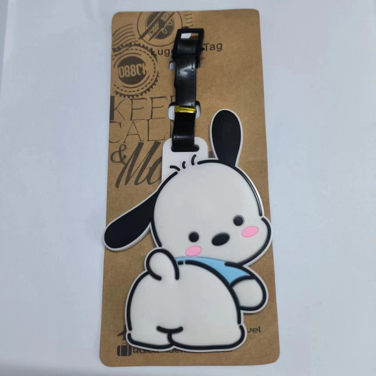 Accesorios de viaje Etiqueta de equipaje de PVC Etiqueta portátil de maleta de Pochacco de dibujos animados lindo