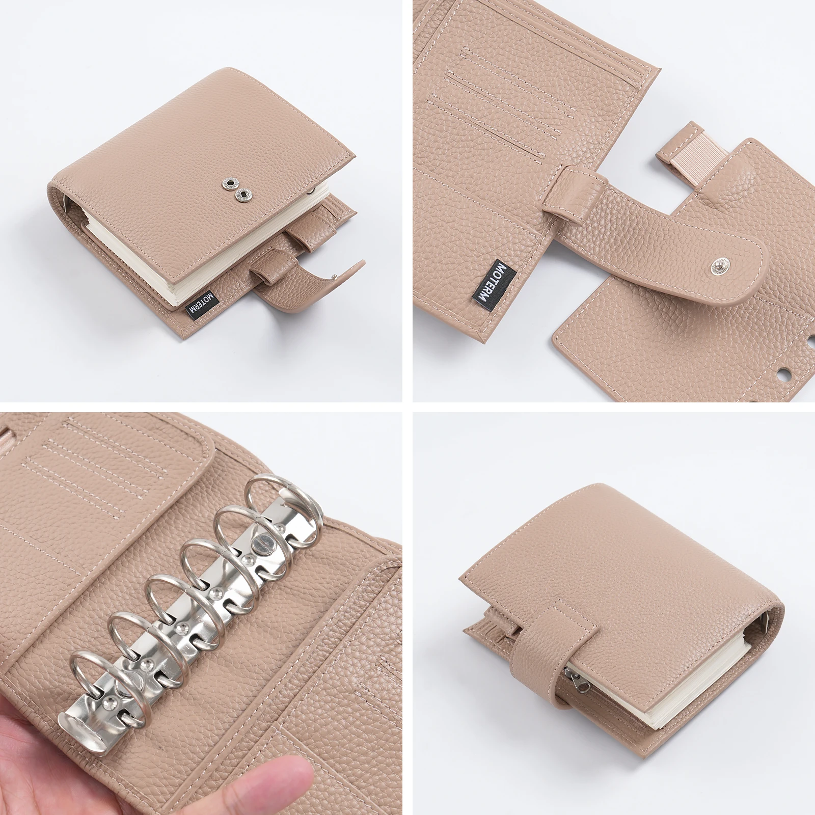 Moterm Luxe 2.0 Series Pocket Size Planner Pebbled Grain Leather A7 Notebook with 30MM Ring Mini Agenda Organizer  Diary Notepad