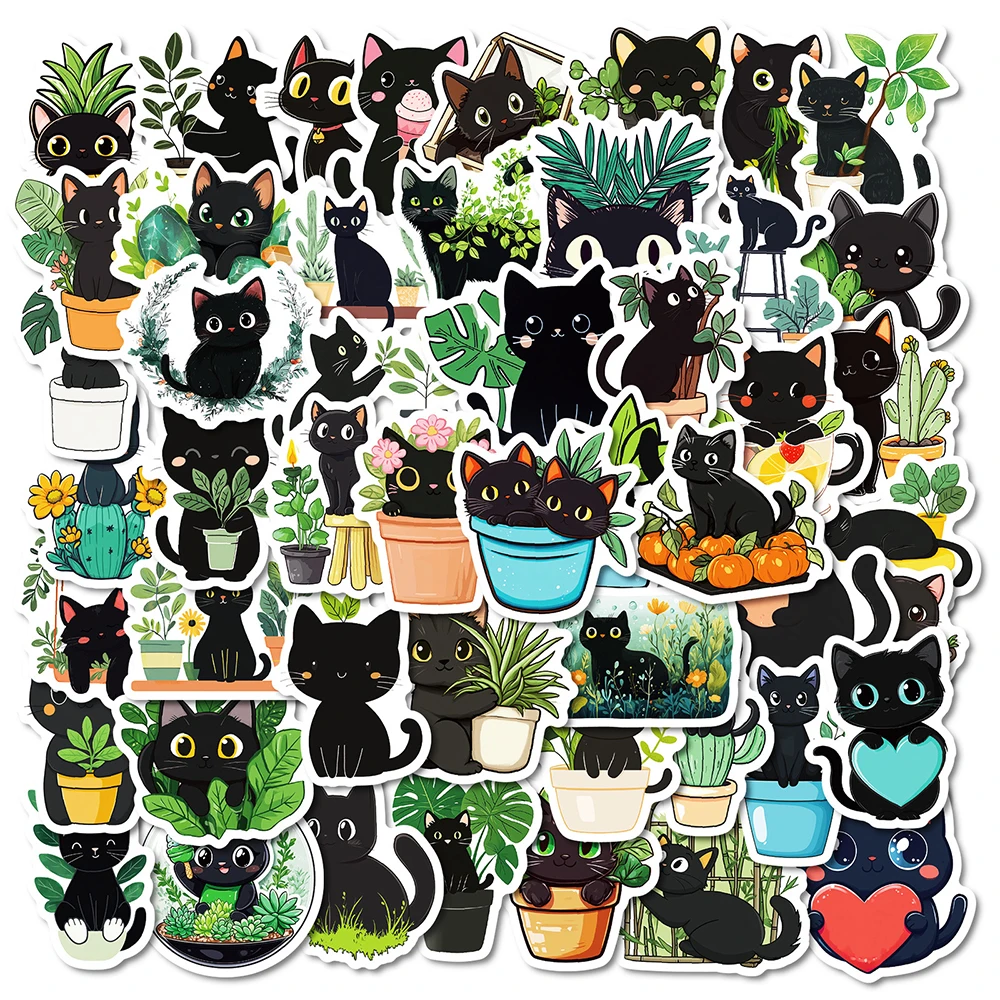 10/30/50 pezzi carino pianta gatto nero adesivi cartoni animati graffiti impermeabili cassa del telefono bici decorazione kawaii adesivo giocattoli regali