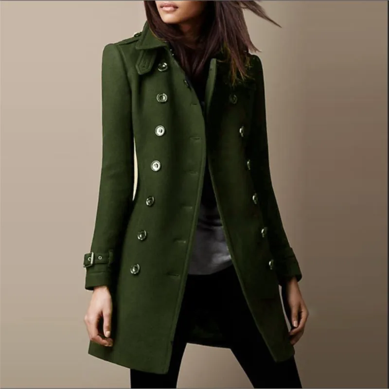 Herbst Winter drehen-unten Hals Woolen Jacke Mantel Frauen Mode Schwarz Langarm Zweireiher Lose Wolle Mäntel Streetwear