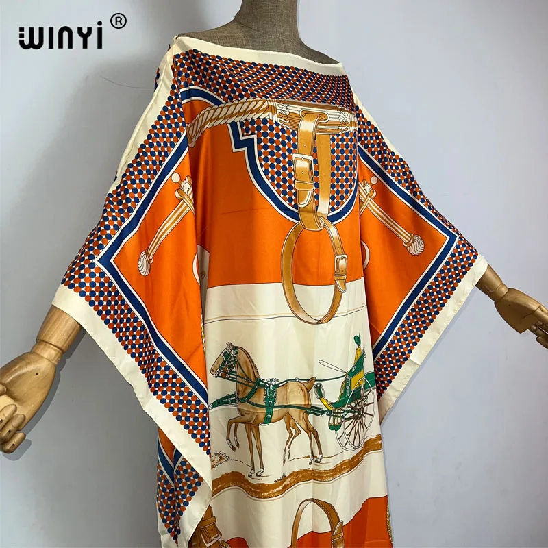 WINYI 2023 neues Afrika-Mode-Boho-populäres bedrucktes Twill-Kaftan-Maxikleid Sommerstrand Böhmisches Kaftan-langes Kleid für Damen