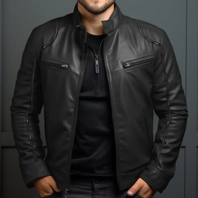 Primavera verão roupas masculinas motocicleta jaqueta de couro adolescentes gola punk casaco de couro masculino punk