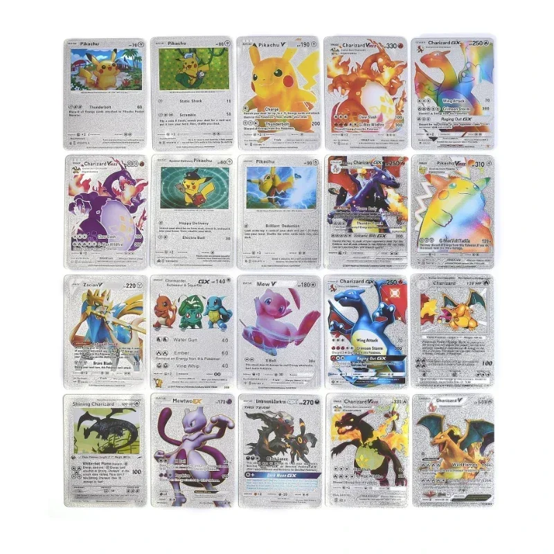 55pcs การ์ด Pokemon ทองเงินสีดํา Pikachu โต๊ะดาดฟ้ากล่องภาษาอังกฤษเยอรมันสเปนฝรั่งเศส Battle การ์ดของเล่นเด็กเกมปาร์ตี้